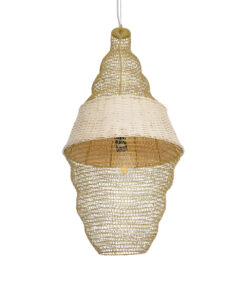 GloboStar® KENTUCKY 01910 Vintage Κρεμαστό Φωτιστικό Οροφής Μονόφωτο 1 x E27 AC220-240V IP20 – Φ40 x Υ80cm – Μπεζ Μεταλλικό με Μπαμπού Πλέγμα