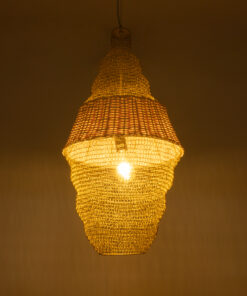 GloboStar® KENTUCKY 01910 Vintage Κρεμαστό Φωτιστικό Οροφής Μονόφωτο 1 x E27 AC220-240V IP20 – Φ40 x Υ80cm – Μπεζ Μεταλλικό με Μπαμπού Πλέγμα