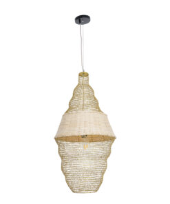 GloboStar® KENTUCKY 01910 Vintage Κρεμαστό Φωτιστικό Οροφής Μονόφωτο 1 x E27 AC220-240V IP20 – Φ40 x Υ80cm – Μπεζ Μεταλλικό με Μπαμπού Πλέγμα