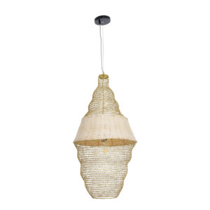 GloboStar® KENTUCKY 01910 Vintage Κρεμαστό Φωτιστικό Οροφής Μονόφωτο 1 x E27 AC220-240V IP20 – Φ40 x Υ80cm – Μπεζ Μεταλλικό με Μπαμπού Πλέγμα