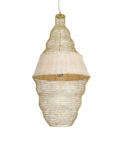 GloboStar® KENTUCKY 01910 Vintage Κρεμαστό Φωτιστικό Οροφής Μονόφωτο 1 x E27 AC220-240V IP20 – Φ40 x Υ80cm – Μπεζ Μεταλλικό με Μπαμπού Πλέγμα