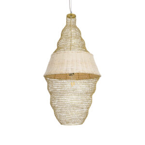 GloboStar® KENTUCKY 01910 Vintage Κρεμαστό Φωτιστικό Οροφής Μονόφωτο 1 x E27 AC220-240V IP20 – Φ40 x Υ80cm – Μπεζ Μεταλλικό με Μπαμπού Πλέγμα