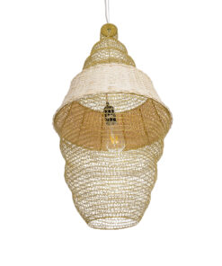 GloboStar® KENTUCKY 01910 Vintage Κρεμαστό Φωτιστικό Οροφής Μονόφωτο 1 x E27 AC220-240V IP20 – Φ40 x Υ80cm – Μπεζ Μεταλλικό με Μπαμπού Πλέγμα