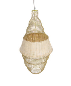 GloboStar® KENTUCKY 01910 Vintage Κρεμαστό Φωτιστικό Οροφής Μονόφωτο 1 x E27 AC220-240V IP20 – Φ40 x Υ80cm – Μπεζ Μεταλλικό με Μπαμπού Πλέγμα