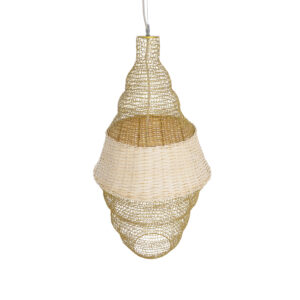 GloboStar® KENTUCKY 01910 Vintage Κρεμαστό Φωτιστικό Οροφής Μονόφωτο 1 x E27 AC220-240V IP20 – Φ40 x Υ80cm – Μπεζ Μεταλλικό με Μπαμπού Πλέγμα