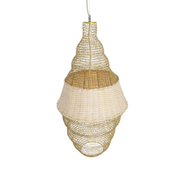 GloboStar® KENTUCKY 01910 Vintage Κρεμαστό Φωτιστικό Οροφής Μονόφωτο 1 x E27 AC220-240V IP20 – Φ40 x Υ80cm – Μπεζ Μεταλλικό με Μπαμπού Πλέγμα