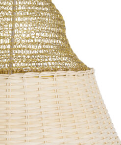 GloboStar® KENTUCKY 01910 Vintage Κρεμαστό Φωτιστικό Οροφής Μονόφωτο 1 x E27 AC220-240V IP20 – Φ40 x Υ80cm – Μπεζ Μεταλλικό με Μπαμπού Πλέγμα