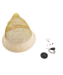 GloboStar® KENTUCKY 01911 Vintage Κρεμαστό Φωτιστικό Οροφής Μονόφωτο 1 x E27 AC220-240V IP20 – Φ60 x Υ80cm – Μπεζ Μεταλλικό με Μπαμπού Πλέγμα