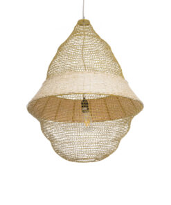 GloboStar® KENTUCKY 01911 Vintage Κρεμαστό Φωτιστικό Οροφής Μονόφωτο 1 x E27 AC220-240V IP20 – Φ60 x Υ80cm – Μπεζ Μεταλλικό με Μπαμπού Πλέγμα