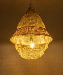 GloboStar® KENTUCKY 01911 Vintage Κρεμαστό Φωτιστικό Οροφής Μονόφωτο 1 x E27 AC220-240V IP20 – Φ60 x Υ80cm – Μπεζ Μεταλλικό με Μπαμπού Πλέγμα
