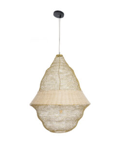 GloboStar® KENTUCKY 01911 Vintage Κρεμαστό Φωτιστικό Οροφής Μονόφωτο 1 x E27 AC220-240V IP20 – Φ60 x Υ80cm – Μπεζ Μεταλλικό με Μπαμπού Πλέγμα