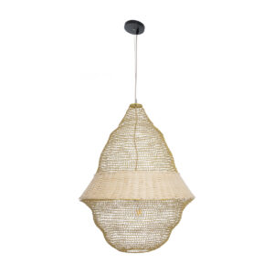 GloboStar® KENTUCKY 01911 Vintage Κρεμαστό Φωτιστικό Οροφής Μονόφωτο 1 x E27 AC220-240V IP20 – Φ60 x Υ80cm – Μπεζ Μεταλλικό με Μπαμπού Πλέγμα