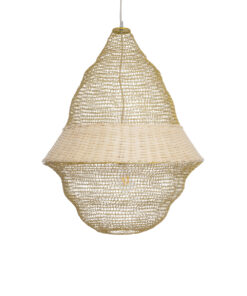 GloboStar® KENTUCKY 01911 Vintage Κρεμαστό Φωτιστικό Οροφής Μονόφωτο 1 x E27 AC220-240V IP20 – Φ60 x Υ80cm – Μπεζ Μεταλλικό με Μπαμπού Πλέγμα