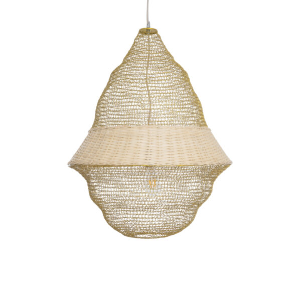 GloboStar® KENTUCKY 01911 Vintage Κρεμαστό Φωτιστικό Οροφής Μονόφωτο 1 x E27 AC220-240V IP20 – Φ60 x Υ80cm – Μπεζ Μεταλλικό με Μπαμπού Πλέγμα
