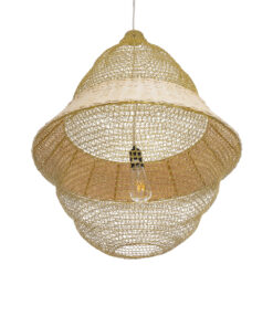 GloboStar® KENTUCKY 01911 Vintage Κρεμαστό Φωτιστικό Οροφής Μονόφωτο 1 x E27 AC220-240V IP20 – Φ60 x Υ80cm – Μπεζ Μεταλλικό με Μπαμπού Πλέγμα