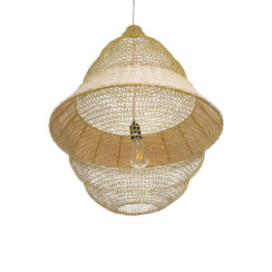 GloboStar® KENTUCKY 01911 Vintage Κρεμαστό Φωτιστικό Οροφής Μονόφωτο 1 x E27 AC220-240V IP20 – Φ60 x Υ80cm – Μπεζ Μεταλλικό με Μπαμπού Πλέγμα