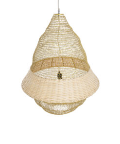 GloboStar® KENTUCKY 01911 Vintage Κρεμαστό Φωτιστικό Οροφής Μονόφωτο 1 x E27 AC220-240V IP20 – Φ60 x Υ80cm – Μπεζ Μεταλλικό με Μπαμπού Πλέγμα