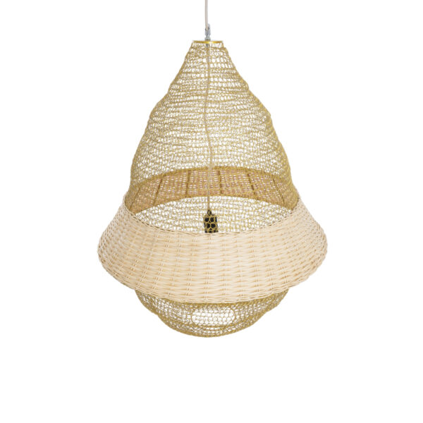 GloboStar® KENTUCKY 01911 Vintage Κρεμαστό Φωτιστικό Οροφής Μονόφωτο 1 x E27 AC220-240V IP20 – Φ60 x Υ80cm – Μπεζ Μεταλλικό με Μπαμπού Πλέγμα