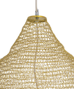 GloboStar® KENTUCKY 01911 Vintage Κρεμαστό Φωτιστικό Οροφής Μονόφωτο 1 x E27 AC220-240V IP20 – Φ60 x Υ80cm – Μπεζ Μεταλλικό με Μπαμπού Πλέγμα