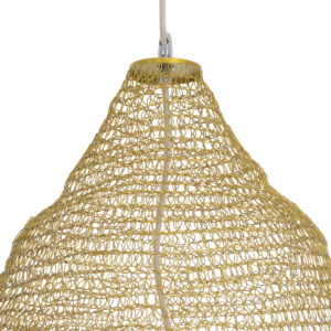 GloboStar® KENTUCKY 01911 Vintage Κρεμαστό Φωτιστικό Οροφής Μονόφωτο 1 x E27 AC220-240V IP20 – Φ60 x Υ80cm – Μπεζ Μεταλλικό με Μπαμπού Πλέγμα