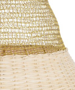 GloboStar® KENTUCKY 01911 Vintage Κρεμαστό Φωτιστικό Οροφής Μονόφωτο 1 x E27 AC220-240V IP20 – Φ60 x Υ80cm – Μπεζ Μεταλλικό με Μπαμπού Πλέγμα