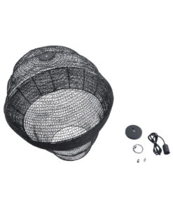 GloboStar® KENTUCKY 01912 Vintage Κρεμαστό Φωτιστικό Οροφής Μονόφωτο 1 x E27 AC220-240V IP20 – Φ60 x Υ70cm – Μαύρο Μεταλλικό με Μπαμπού Πλέγμα