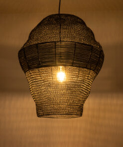 GloboStar® KENTUCKY 01912 Vintage Κρεμαστό Φωτιστικό Οροφής Μονόφωτο 1 x E27 AC220-240V IP20 – Φ60 x Υ70cm – Μαύρο Μεταλλικό με Μπαμπού Πλέγμα