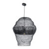 GloboStar® KENTUCKY 01912 Vintage Κρεμαστό Φωτιστικό Οροφής Μονόφωτο 1 x E27 AC220-240V IP20 – Φ60 x Υ70cm – Μαύρο Μεταλλικό με Μπαμπού Πλέγμα