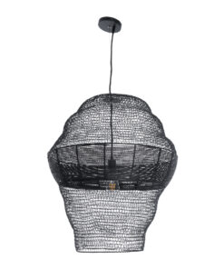 GloboStar® KENTUCKY 01912 Vintage Κρεμαστό Φωτιστικό Οροφής Μονόφωτο 1 x E27 AC220-240V IP20 – Φ60 x Υ70cm – Μαύρο Μεταλλικό με Μπαμπού Πλέγμα