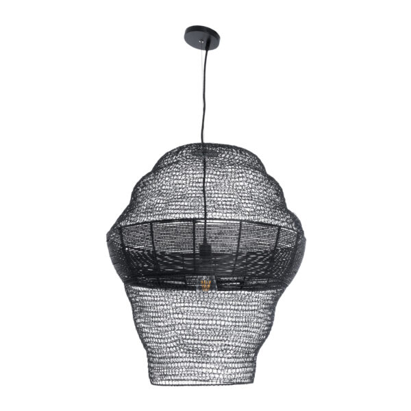 GloboStar® KENTUCKY 01912 Vintage Κρεμαστό Φωτιστικό Οροφής Μονόφωτο 1 x E27 AC220-240V IP20 – Φ60 x Υ70cm – Μαύρο Μεταλλικό με Μπαμπού Πλέγμα