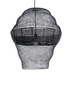 GloboStar® KENTUCKY 01912 Vintage Κρεμαστό Φωτιστικό Οροφής Μονόφωτο 1 x E27 AC220-240V IP20 – Φ60 x Υ70cm – Μαύρο Μεταλλικό με Μπαμπού Πλέγμα