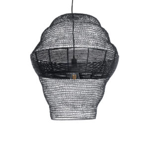 GloboStar® KENTUCKY 01912 Vintage Κρεμαστό Φωτιστικό Οροφής Μονόφωτο 1 x E27 AC220-240V IP20 – Φ60 x Υ70cm – Μαύρο Μεταλλικό με Μπαμπού Πλέγμα
