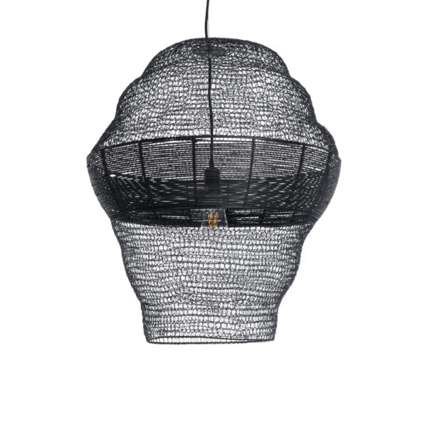 GloboStar® KENTUCKY 01912 Vintage Κρεμαστό Φωτιστικό Οροφής Μονόφωτο 1 x E27 AC220-240V IP20 – Φ60 x Υ70cm – Μαύρο Μεταλλικό με Μπαμπού Πλέγμα