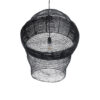 GloboStar® KENTUCKY 01912 Vintage Κρεμαστό Φωτιστικό Οροφής Μονόφωτο 1 x E27 AC220-240V IP20 – Φ60 x Υ70cm – Μαύρο Μεταλλικό με Μπαμπού Πλέγμα