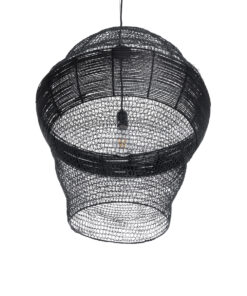 GloboStar® KENTUCKY 01912 Vintage Κρεμαστό Φωτιστικό Οροφής Μονόφωτο 1 x E27 AC220-240V IP20 – Φ60 x Υ70cm – Μαύρο Μεταλλικό με Μπαμπού Πλέγμα