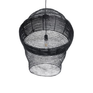 GloboStar® KENTUCKY 01912 Vintage Κρεμαστό Φωτιστικό Οροφής Μονόφωτο 1 x E27 AC220-240V IP20 – Φ60 x Υ70cm – Μαύρο Μεταλλικό με Μπαμπού Πλέγμα