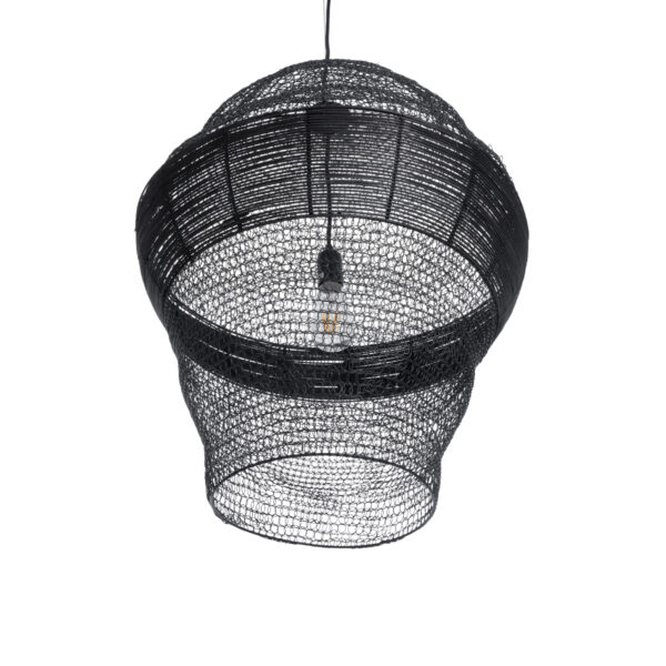 GloboStar® KENTUCKY 01912 Vintage Κρεμαστό Φωτιστικό Οροφής Μονόφωτο 1 x E27 AC220-240V IP20 – Φ60 x Υ70cm – Μαύρο Μεταλλικό με Μπαμπού Πλέγμα