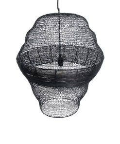 GloboStar® KENTUCKY 01912 Vintage Κρεμαστό Φωτιστικό Οροφής Μονόφωτο 1 x E27 AC220-240V IP20 – Φ60 x Υ70cm – Μαύρο Μεταλλικό με Μπαμπού Πλέγμα