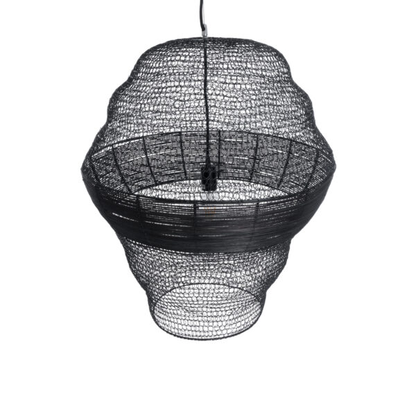 GloboStar® KENTUCKY 01912 Vintage Κρεμαστό Φωτιστικό Οροφής Μονόφωτο 1 x E27 AC220-240V IP20 – Φ60 x Υ70cm – Μαύρο Μεταλλικό με Μπαμπού Πλέγμα