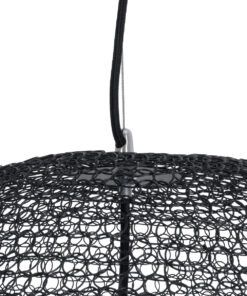 GloboStar® KENTUCKY 01912 Vintage Κρεμαστό Φωτιστικό Οροφής Μονόφωτο 1 x E27 AC220-240V IP20 – Φ60 x Υ70cm – Μαύρο Μεταλλικό με Μπαμπού Πλέγμα