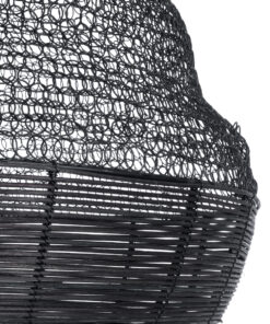 GloboStar® KENTUCKY 01912 Vintage Κρεμαστό Φωτιστικό Οροφής Μονόφωτο 1 x E27 AC220-240V IP20 – Φ60 x Υ70cm – Μαύρο Μεταλλικό με Μπαμπού Πλέγμα