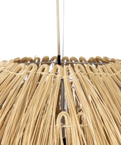 GloboStar® ARCHIPELAGO 01913 Boho Κρεμαστό Φωτιστικό Οροφής Μονόφωτο 1 x E27 AC220-240V IP20 – Φ80 x Υ100cm – Μπεζ Ξύλινο Πλέγμα – 5 Χρόνια Εγγύηση