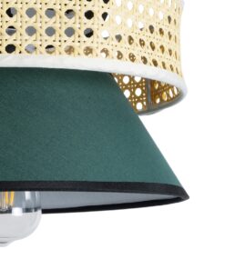 GloboStar® SAIGE 01915 Boho Κρεμαστό Φωτιστικό Οροφής Μονόφωτο 1 x E27 AC220-240V IP20 – Φ30 x Υ22cm – Μπεζ Μπαμπού Πλέγμα με Πράσινο και Μαύρο Υφασμάτινο Καπέλο – 5 Χρόνια Εγγύηση