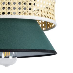 GloboStar® SAIGE 01915 Boho Κρεμαστό Φωτιστικό Οροφής Μονόφωτο 1 x E27 AC220-240V IP20 – Φ30 x Υ22cm – Μπεζ Μπαμπού Πλέγμα με Πράσινο και Μαύρο Υφασμάτινο Καπέλο – 5 Χρόνια Εγγύηση