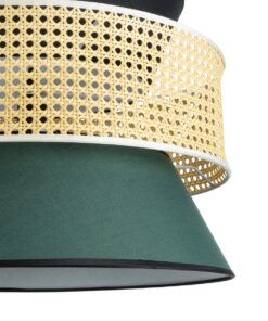 GloboStar® SAIGE 01916 Boho Κρεμαστό Φωτιστικό Οροφής Μονόφωτο 1 x E27 AC220-240V IP20 – Φ50 x Υ36cm – Μπεζ Μπαμπού Πλέγμα με Πράσινο και Μαύρο Υφασμάτινο Καπέλο – 5 Χρόνια Εγγύηση