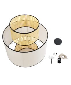 GloboStar® SAIGE 01917 Boho Κρεμαστό Φωτιστικό Οροφής Μονόφωτο 1 x E27 AC220-240V IP20 – Φ50 x Υ60cm – Μπεζ με Λευκό και Μαύρες Λεπτομέρειες Ξύλινο Μπαμπού Πλέγμα – 5 Χρόνια Εγγύηση