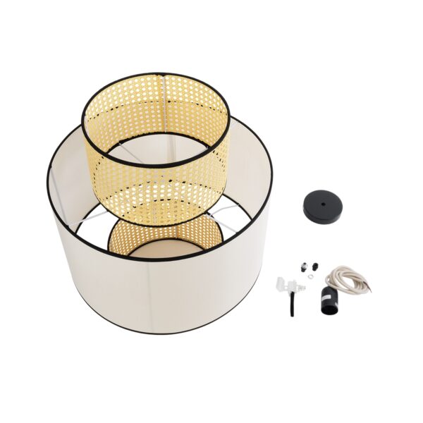 GloboStar® SAIGE 01917 Boho Κρεμαστό Φωτιστικό Οροφής Μονόφωτο 1 x E27 AC220-240V IP20 – Φ50 x Υ60cm – Μπεζ με Λευκό και Μαύρες Λεπτομέρειες Ξύλινο Μπαμπού Πλέγμα – 5 Χρόνια Εγγύηση