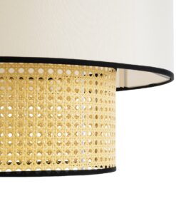 GloboStar® SAIGE 01917 Boho Κρεμαστό Φωτιστικό Οροφής Μονόφωτο 1 x E27 AC220-240V IP20 – Φ50 x Υ60cm – Μπεζ με Λευκό και Μαύρες Λεπτομέρειες Ξύλινο Μπαμπού Πλέγμα – 5 Χρόνια Εγγύηση