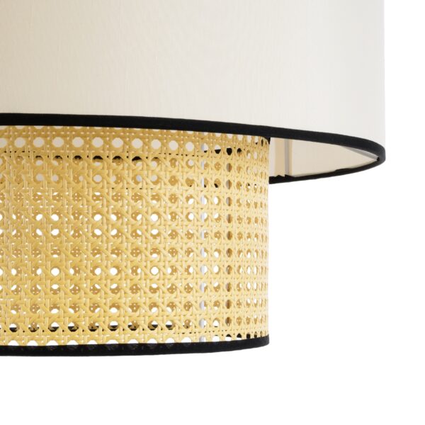 GloboStar® SAIGE 01917 Boho Κρεμαστό Φωτιστικό Οροφής Μονόφωτο 1 x E27 AC220-240V IP20 – Φ50 x Υ60cm – Μπεζ με Λευκό και Μαύρες Λεπτομέρειες Ξύλινο Μπαμπού Πλέγμα – 5 Χρόνια Εγγύηση