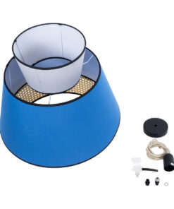 GloboStar® SAIGE 01918 Boho Κρεμαστό Φωτιστικό Οροφής Μονόφωτο 1 x E27 AC220-240V IP20 – Φ50 x Υ45cm – Μπεζ Μπαμπού Πλέγμα με Μπλε και Γκρι Υφασμάτινο Καπέλο